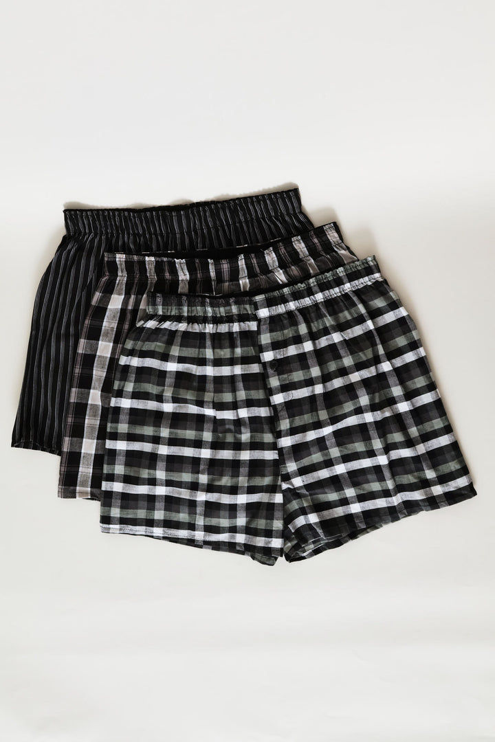 3 Pack Woven Boxers - Black