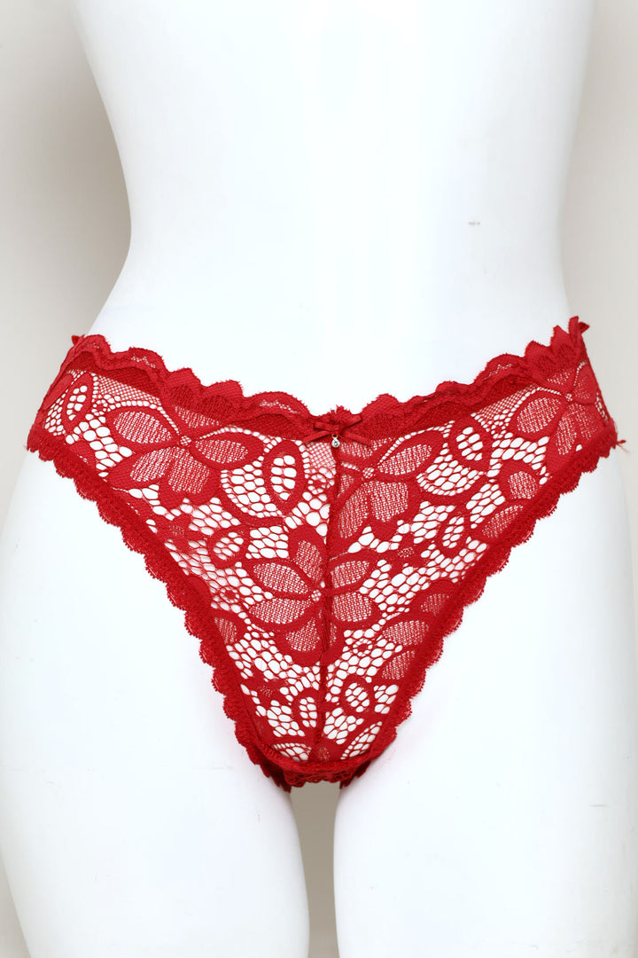 2 Pack Floral Lace Brazilian Panties - Sand/Burgundy