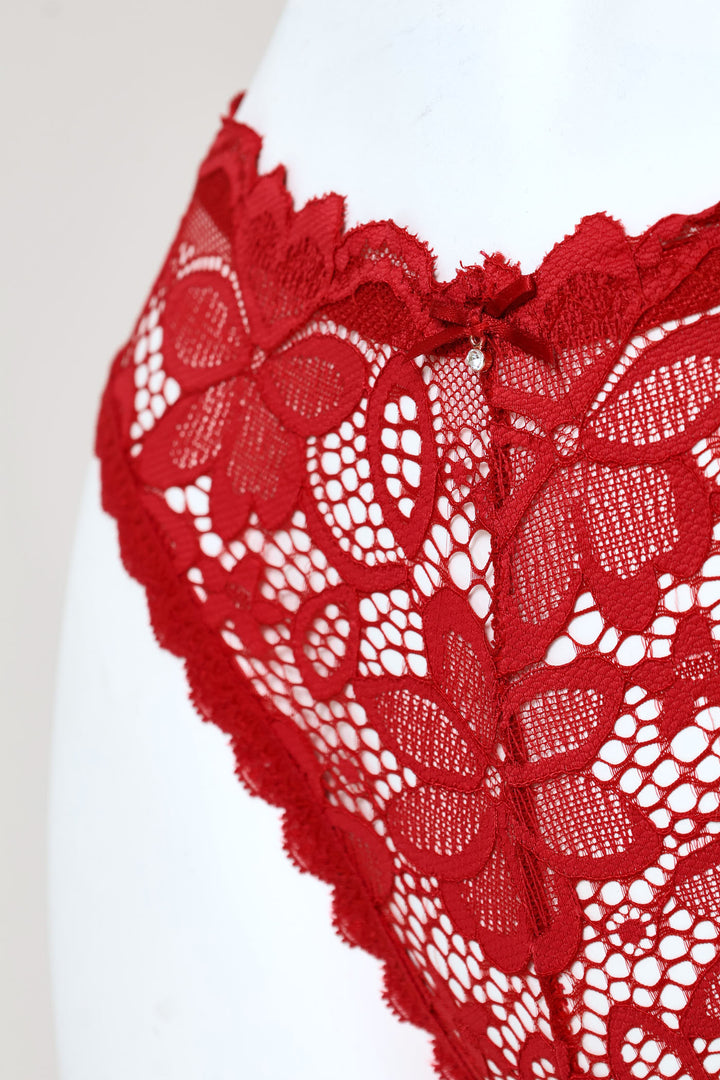 2 Pack Floral Lace Brazilian Panties - Sand/Burgundy