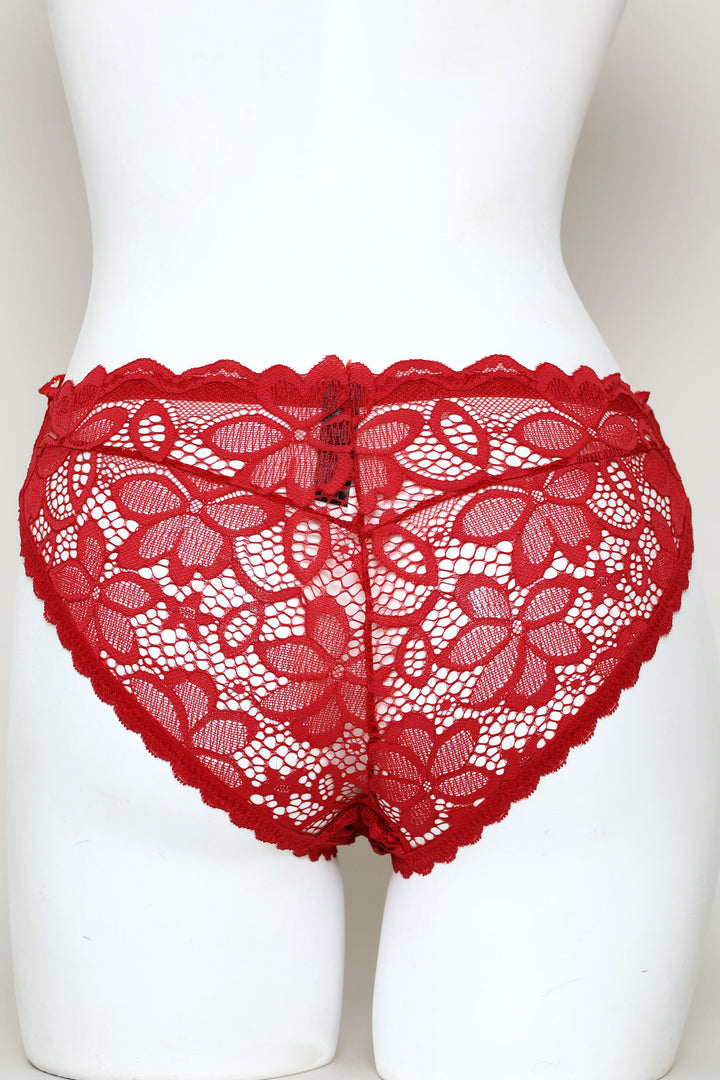 2 Pack Floral Lace Brazilian Panties - Sand/Burgundy