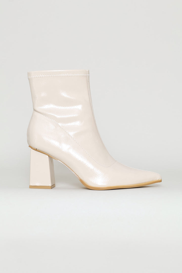 Rendered Textured Stretch Ankle Boot - Off White