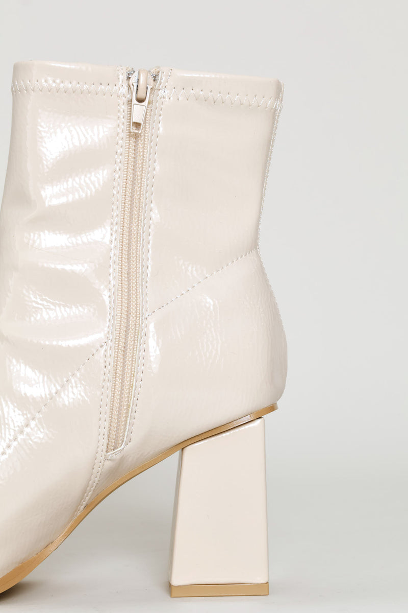 Rendered Textured Stretch Ankle Boot - Off White