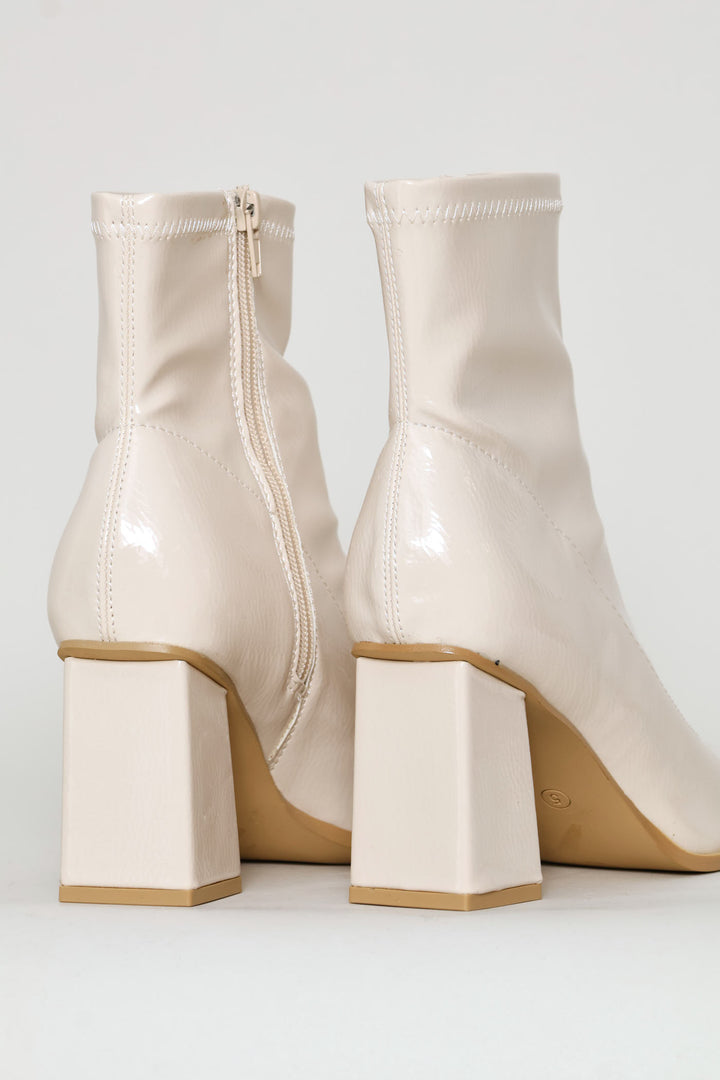 Rendered Textured Stretch Ankle Boot - Off White