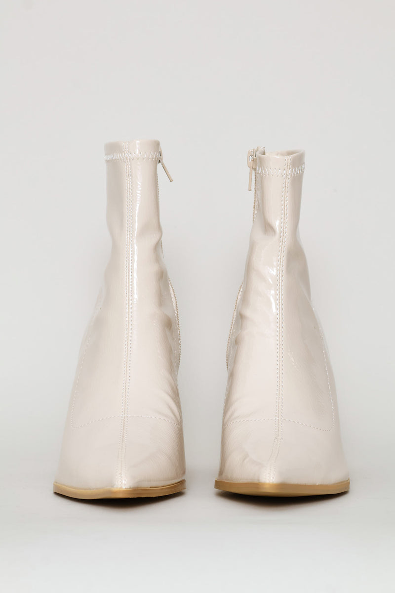 Rendered Textured Stretch Ankle Boot - Off White