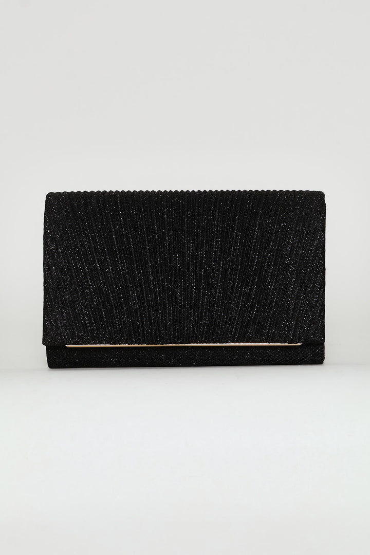 Shimmer Pleated Clutch - Black