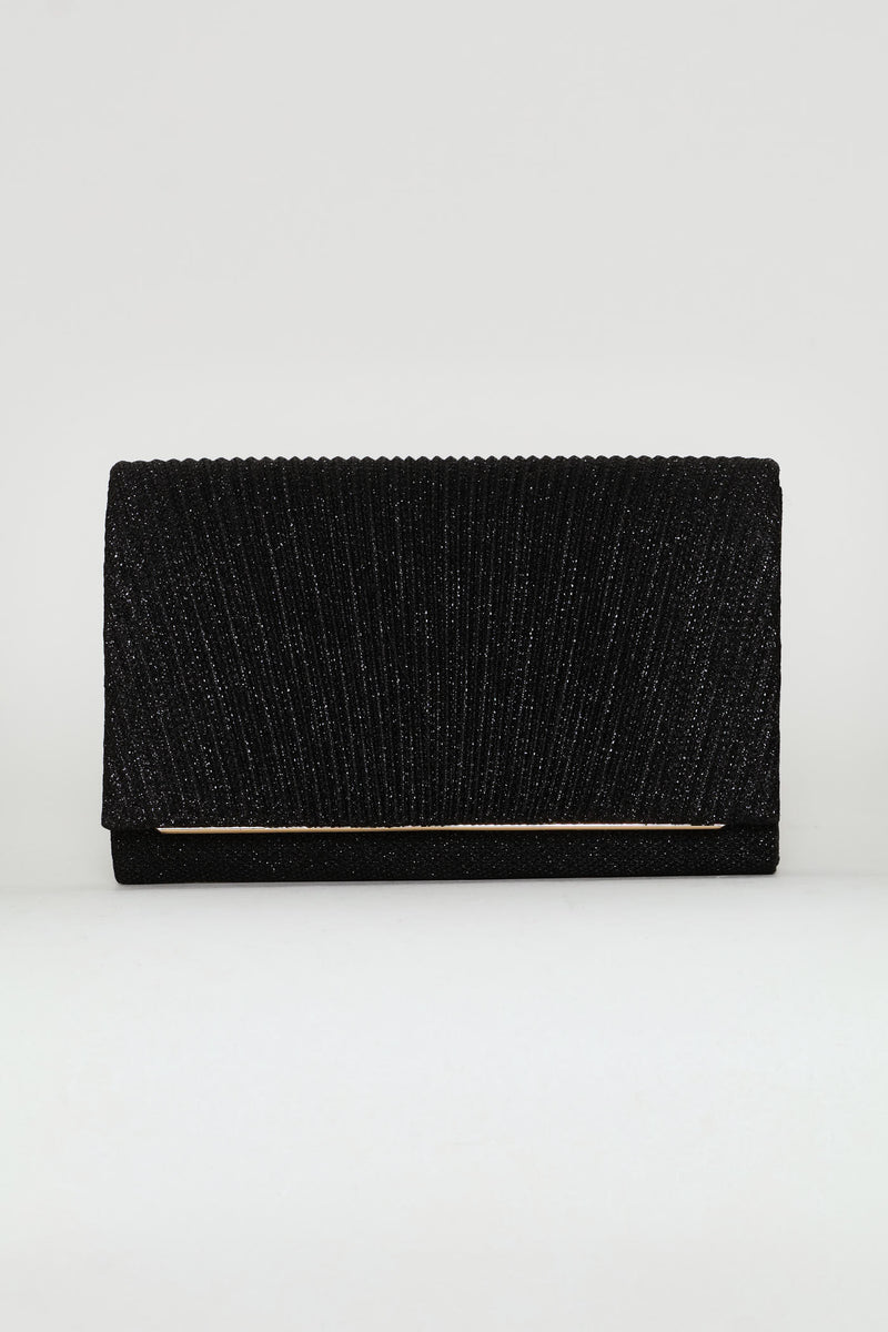 Shimmer Pleated Clutch - Black