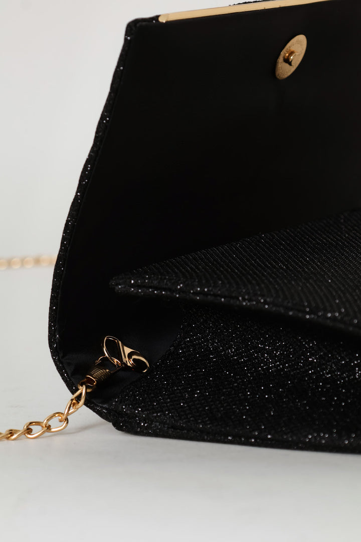 Shimmer Pleated Clutch - Black