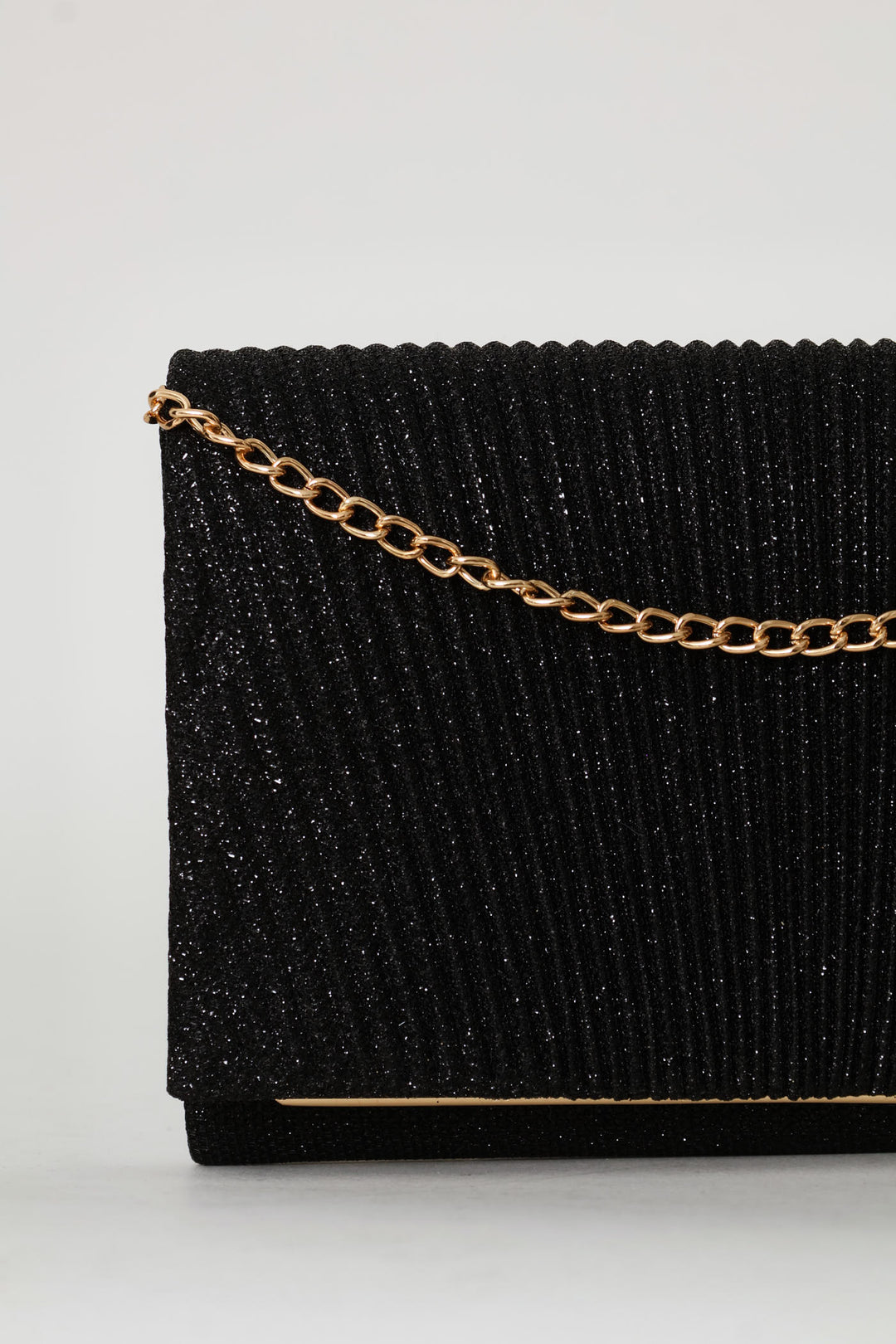 Shimmer Pleated Clutch - Black