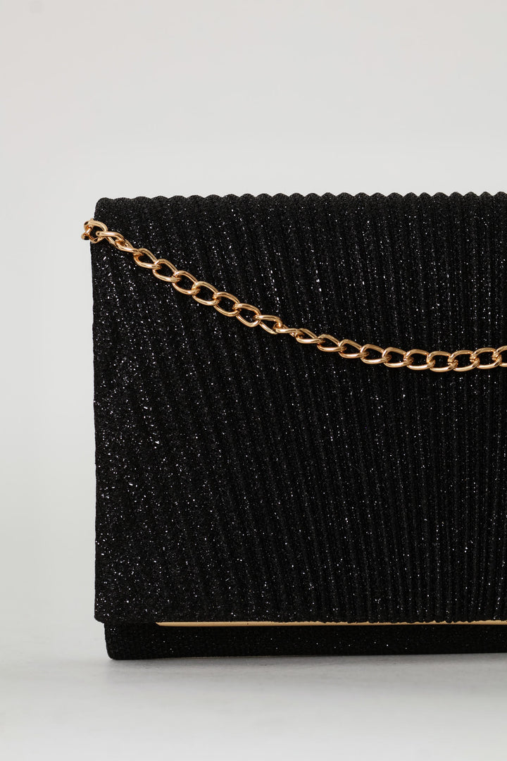 Shimmer Pleated Clutch - Black