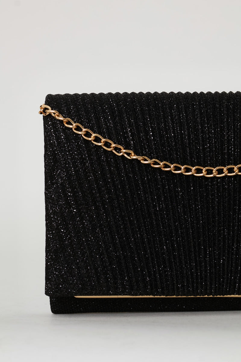 Shimmer Pleated Clutch - Black