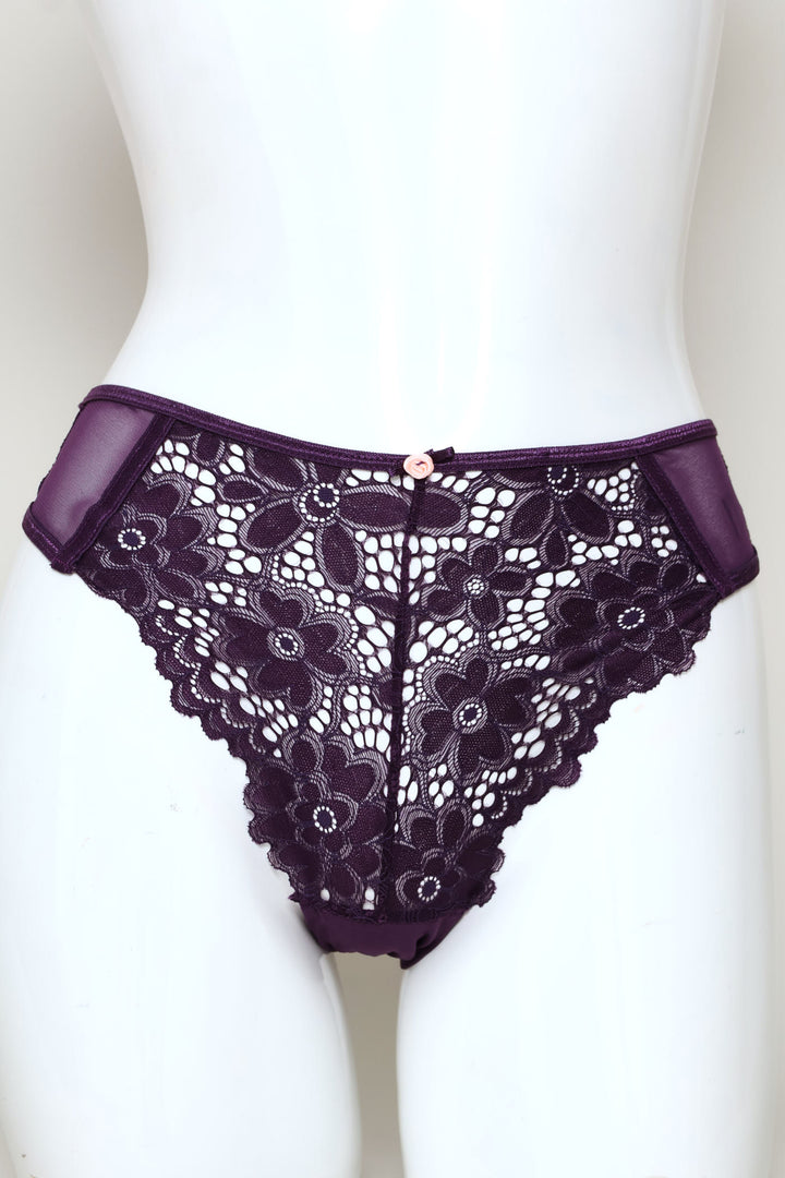 Mesh Lace Brazilian Panty - Plum