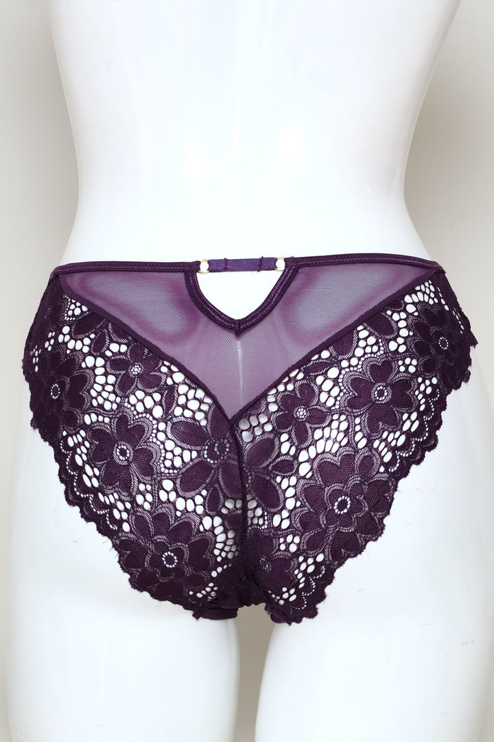 Mesh Lace Brazilian Panty - Plum