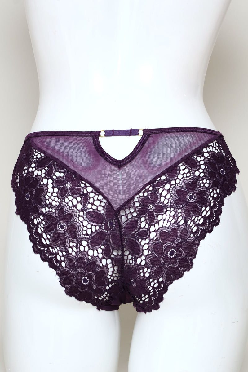 Mesh Lace Brazilian Panty - Plum