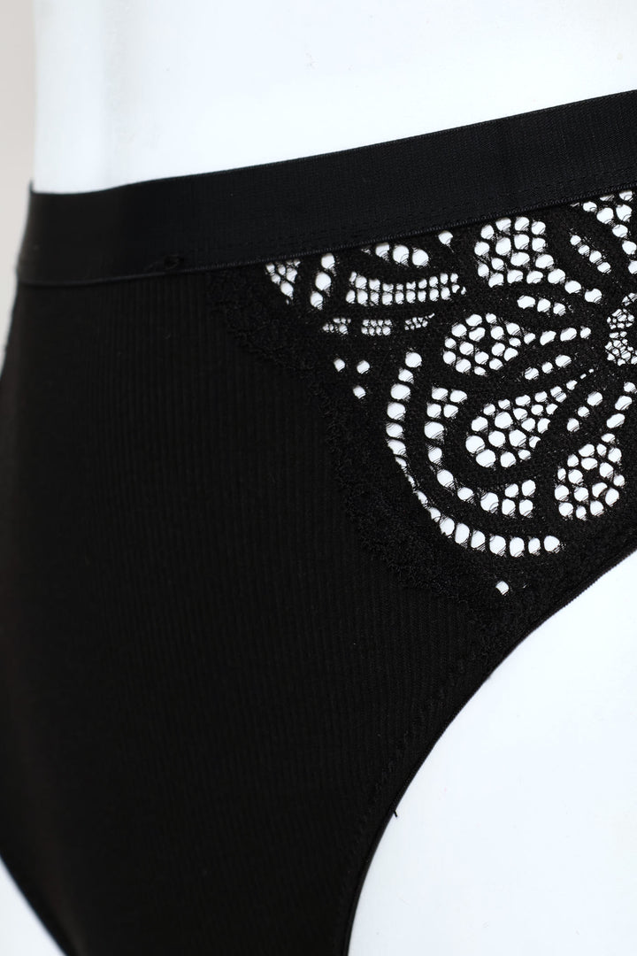 Lace Hi-Cut Panty - Black