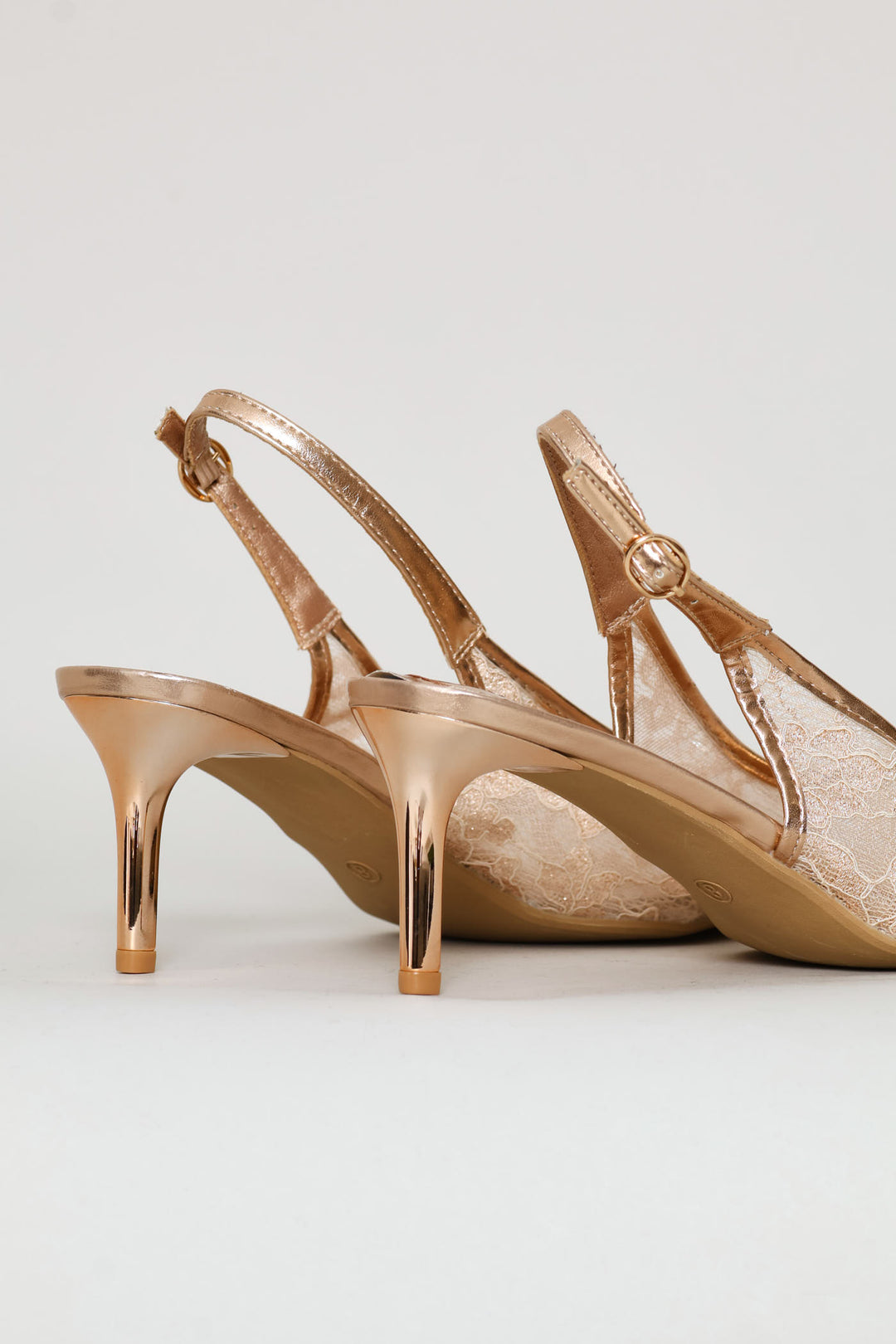 Diamante Lace Slingback Heel - Blush