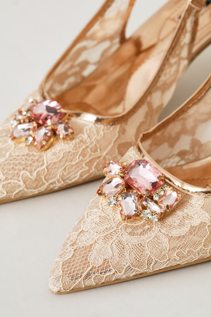 Diamante Lace Slingback Heel - Blush