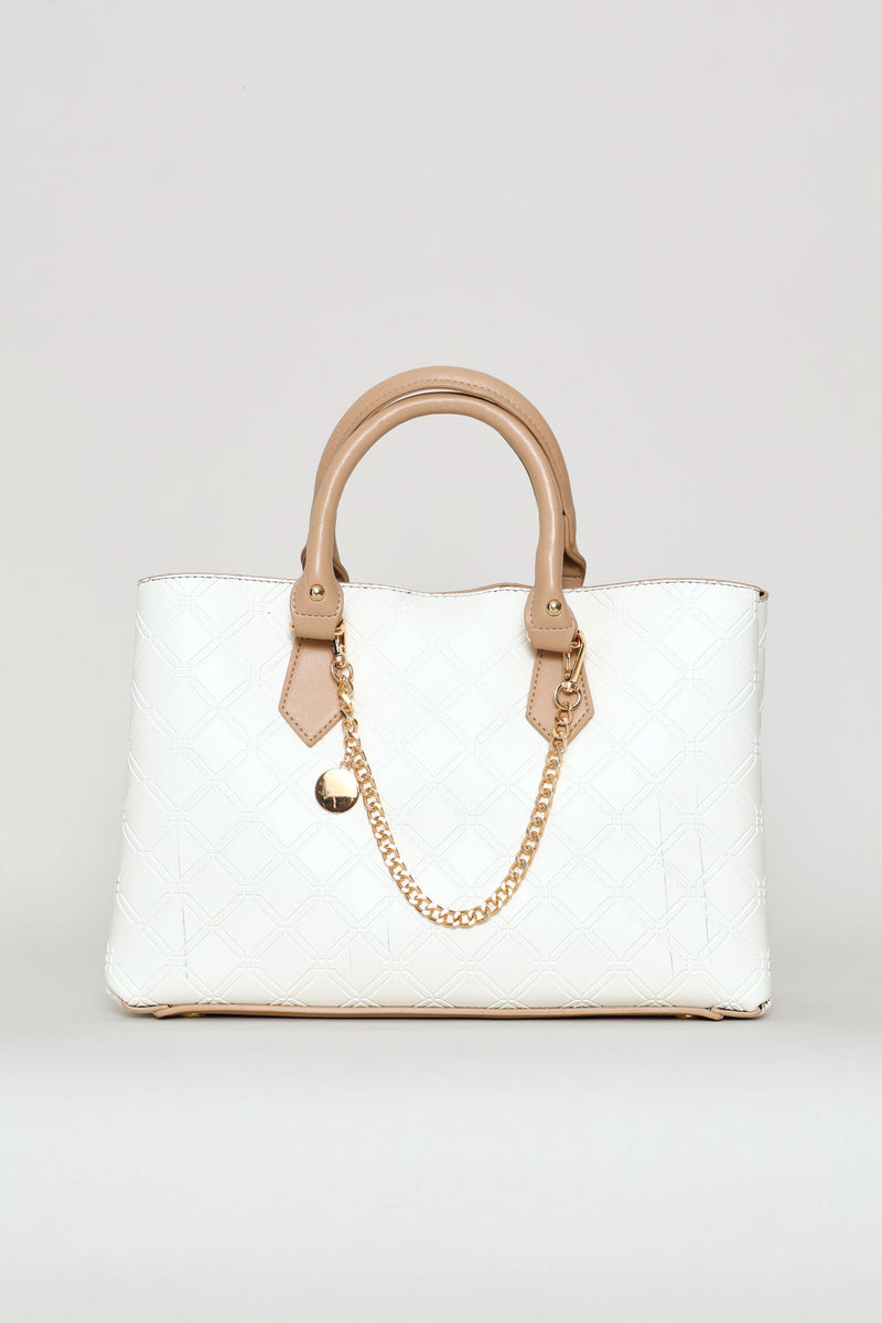Embosseed Chain Trim Tote Bag - Cream