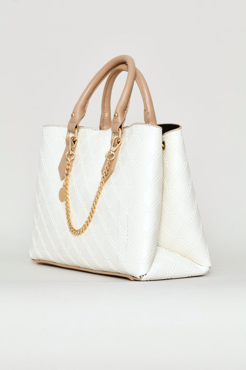 Embosseed Chain Trim Tote Bag - Cream