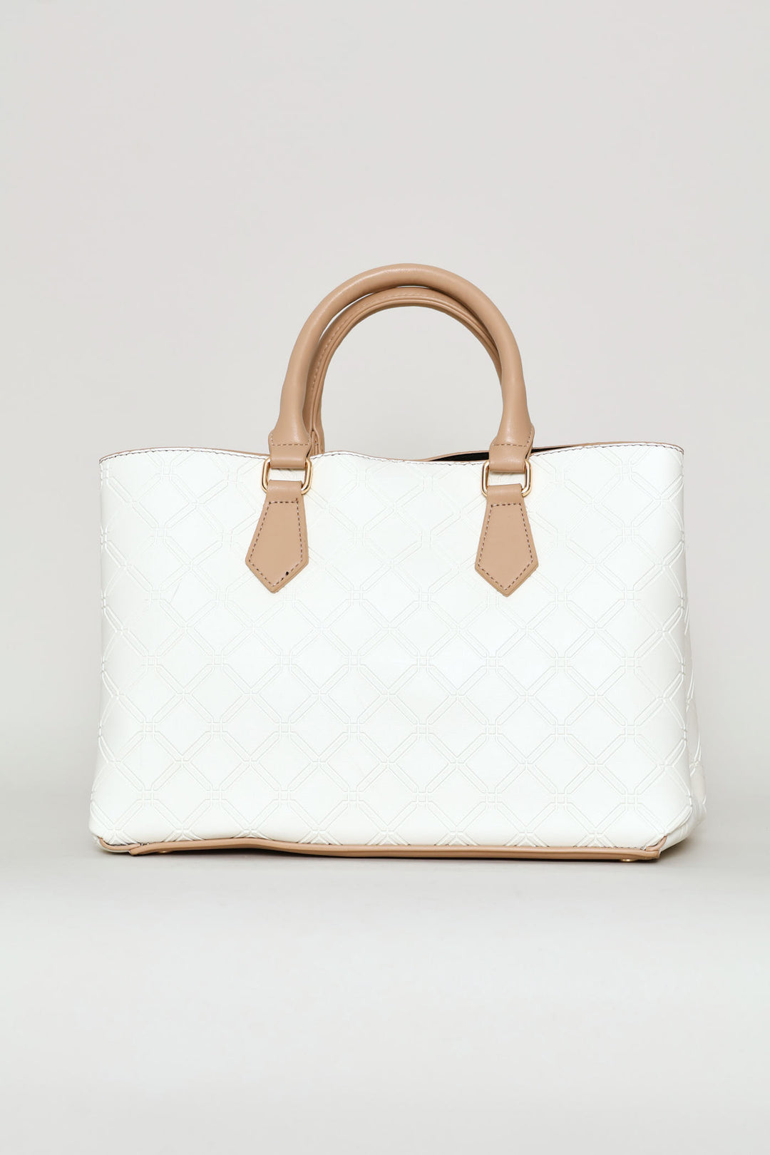 Embosseed Chain Trim Tote Bag - Cream