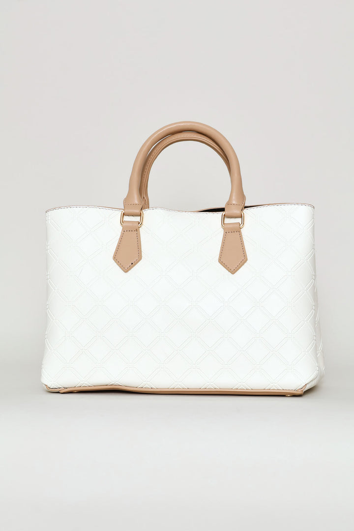 Embosseed Chain Trim Tote Bag - Cream