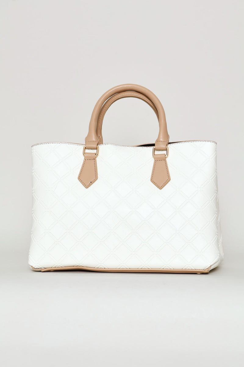 Embosseed Chain Trim Tote Bag - Cream