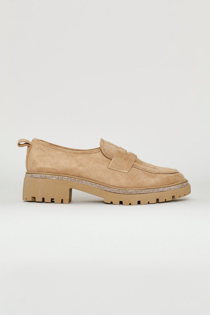 Microfibre Diamante Trim Loafer - Natural