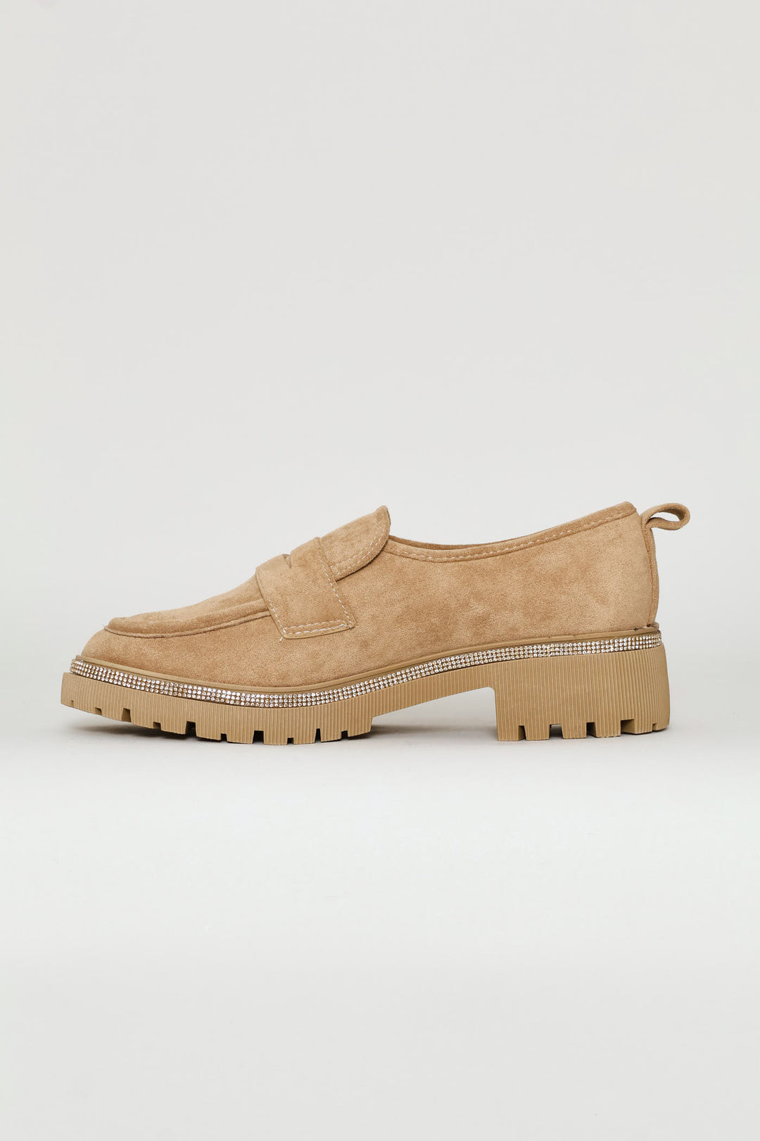Microfibre Diamante Trim Loafer - Natural