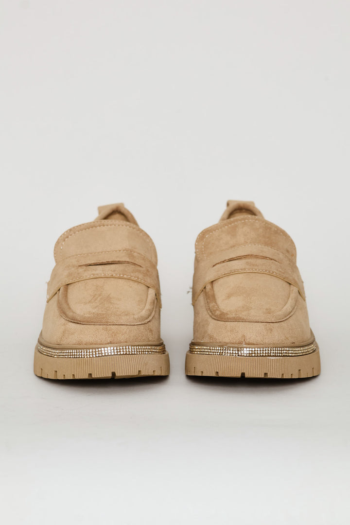 Microfibre Diamante Trim Loafer - Natural