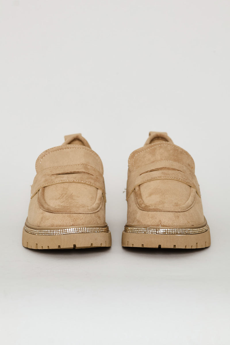 Microfibre Diamante Trim Loafer - Natural