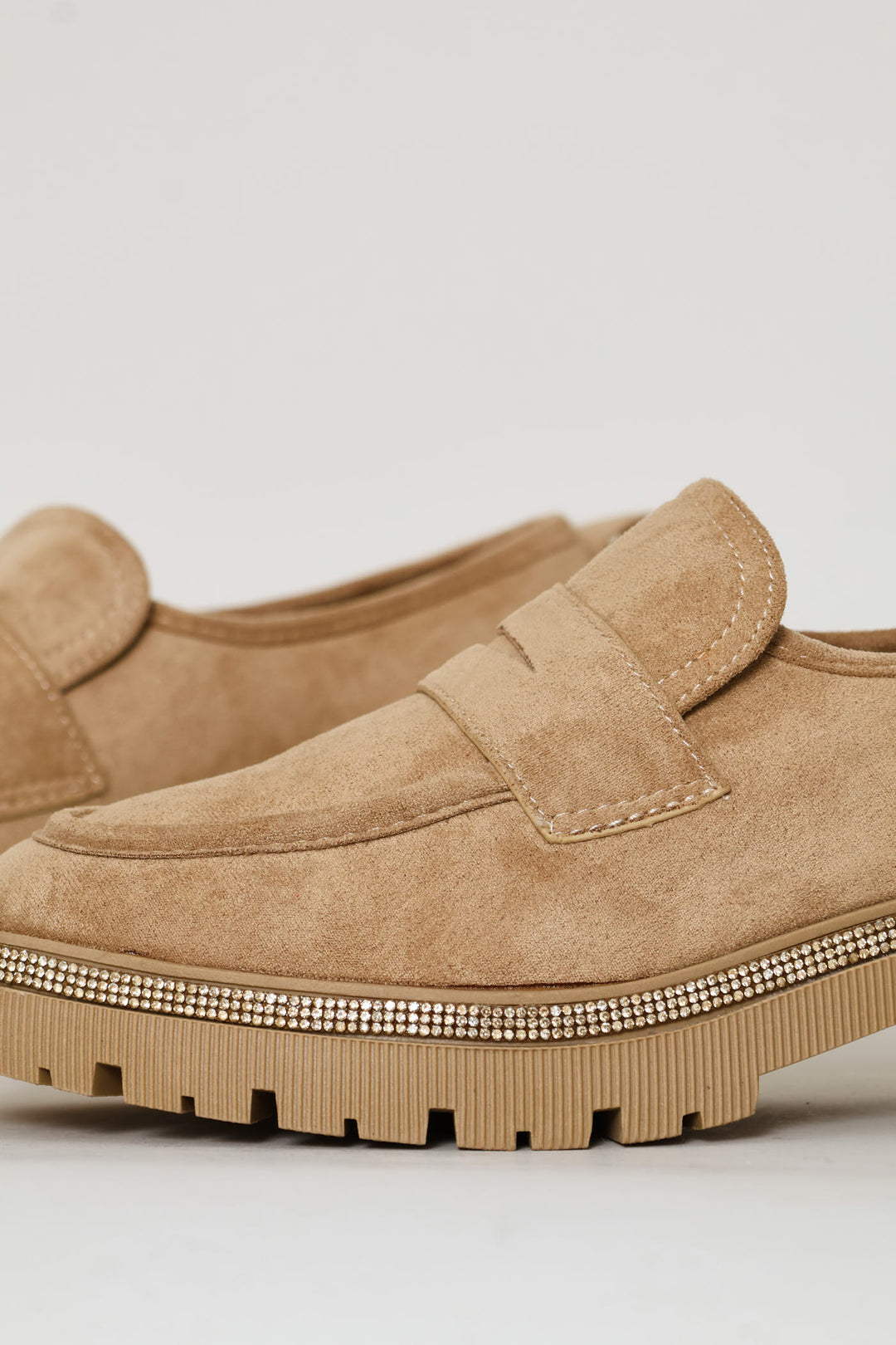 Microfibre Diamante Trim Loafer - Natural