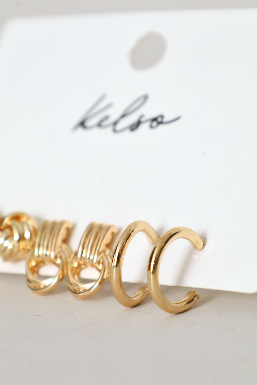 3 Pack Knot Door Knocker & Hoop Earrings - Gold