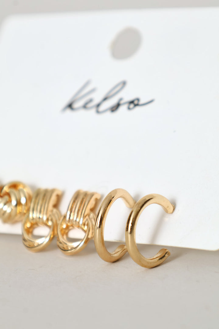 3 Pack Knot Door Knocker & Hoop Earrings - Gold