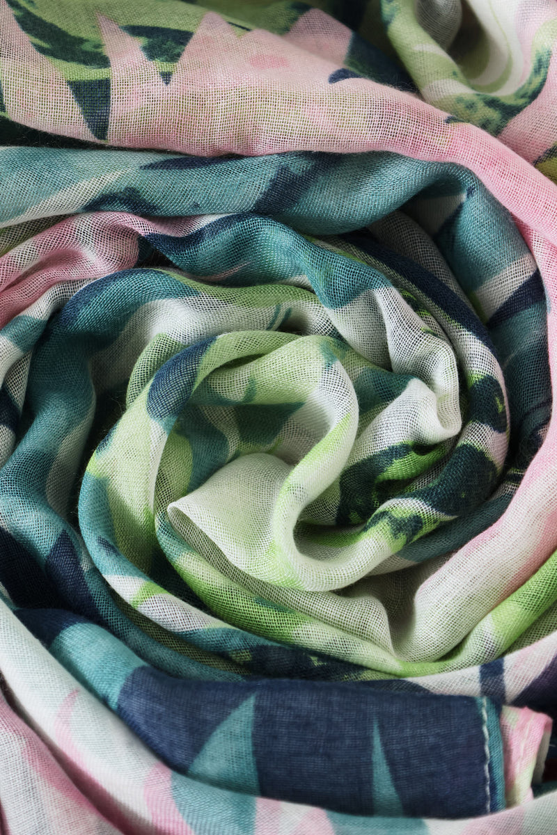 Leaf Print Multi Colour Light Weight Scarf - White