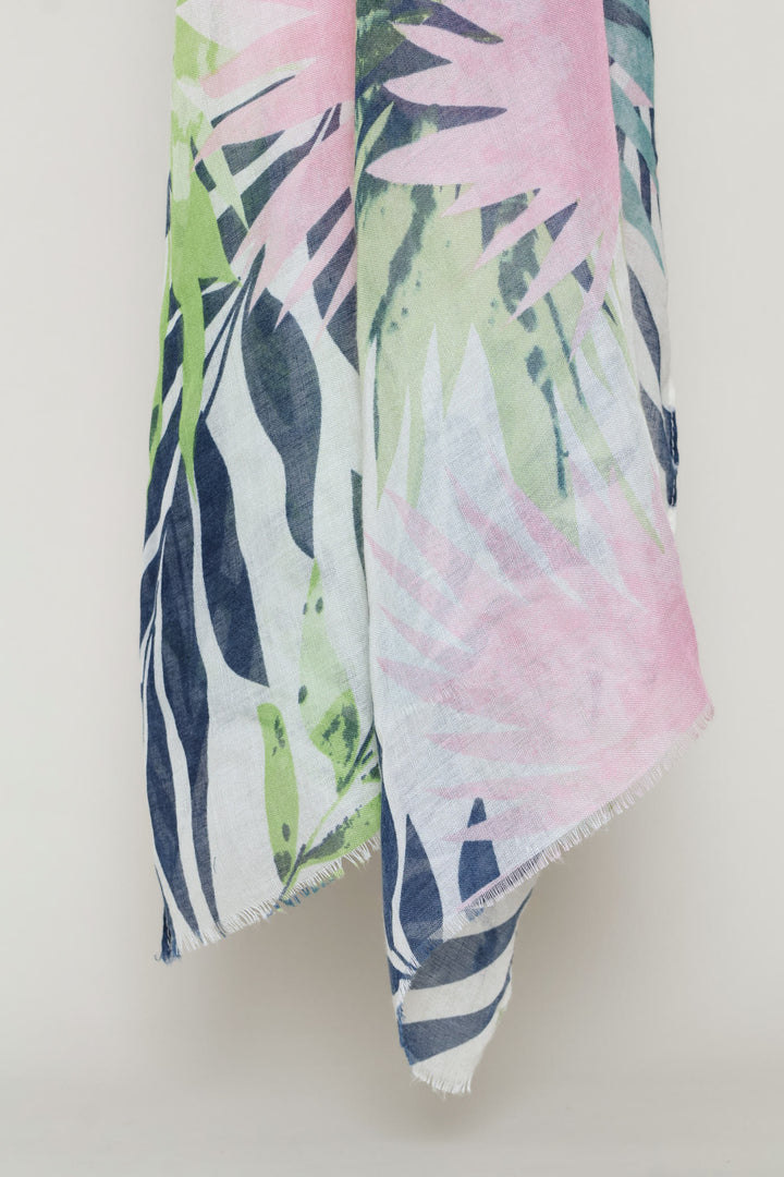 Leaf Print Multi Colour Light Weight Scarf - White