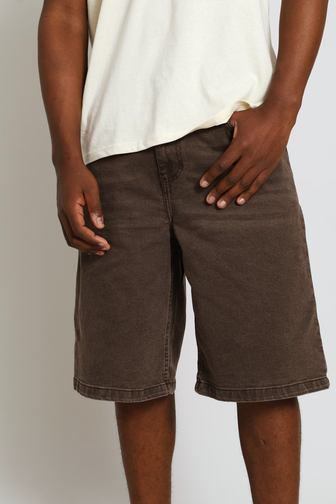5 Pocket Denim Baggy Short - Brown