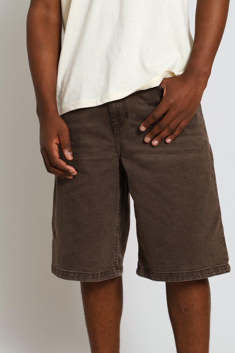 5 Pocket Denim Baggy Short - Brown