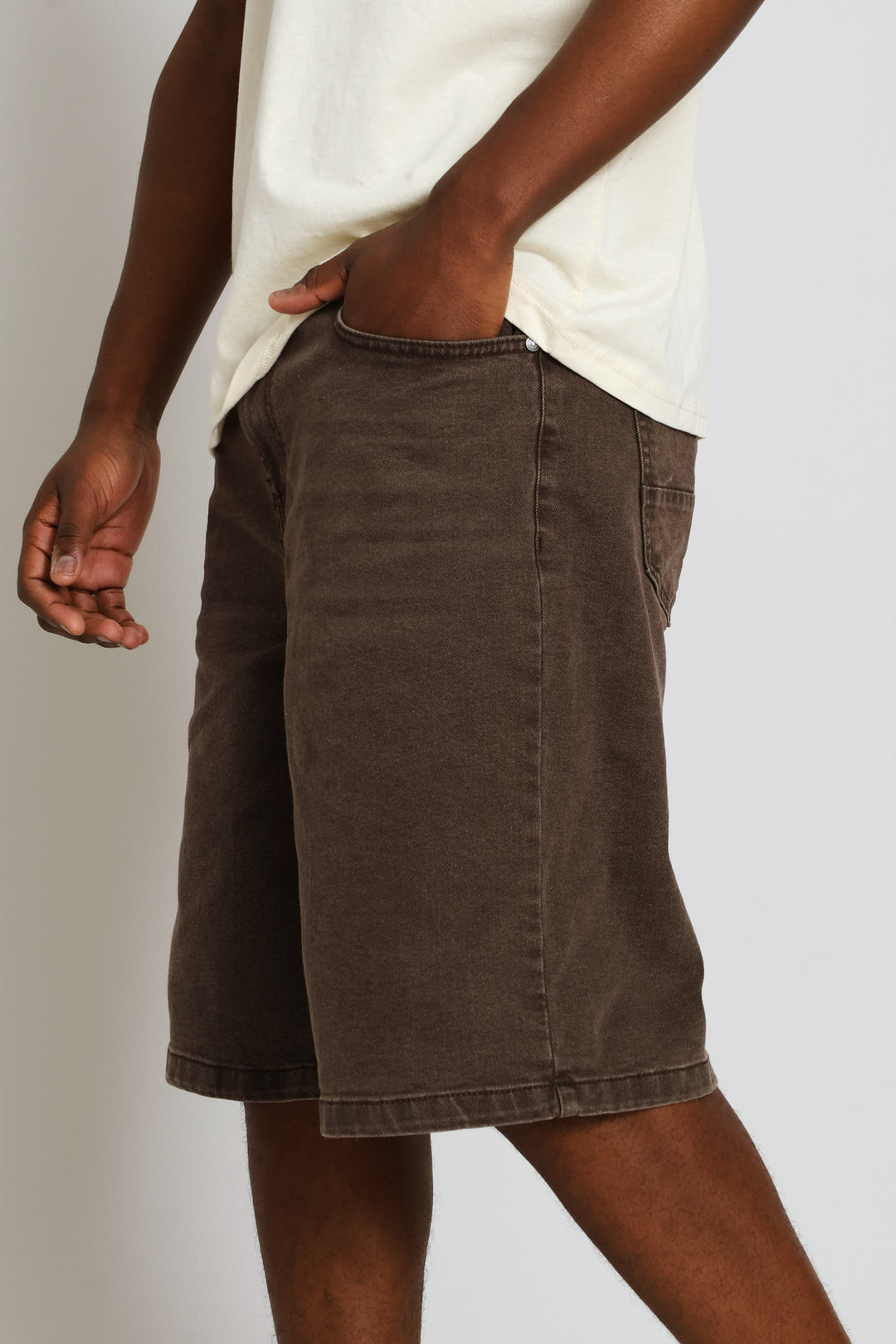 5 Pocket Denim Baggy Short - Brown