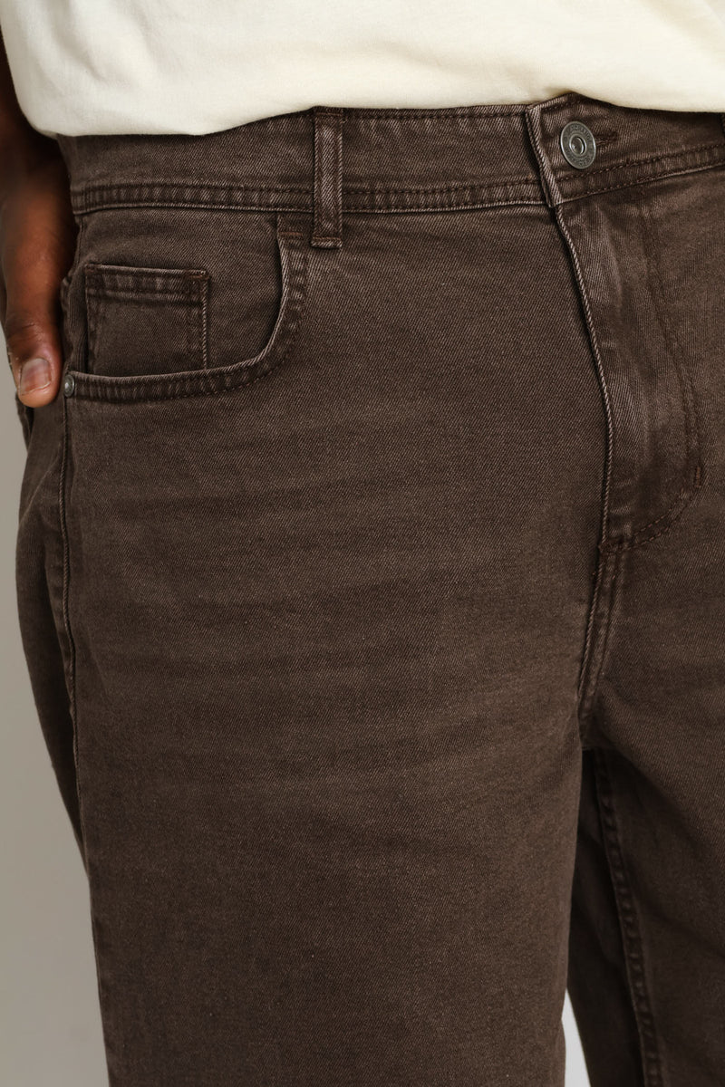 5 Pocket Denim Baggy Short - Brown
