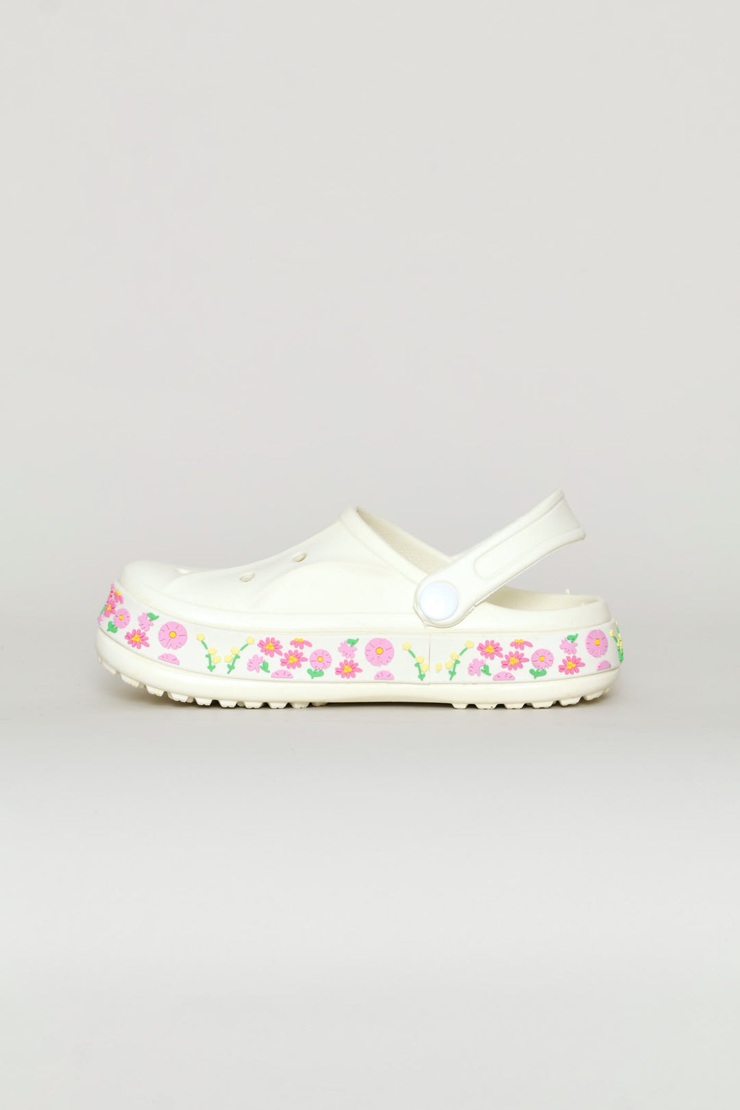 Girls Blossom Strip Clog - Cream