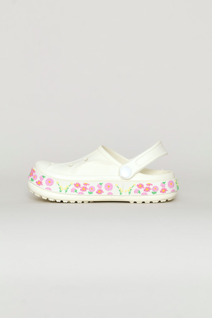 Girls Blossom Strip Clog - Cream