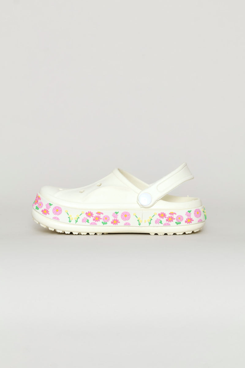 Girls Blossom Strip Clog - Cream