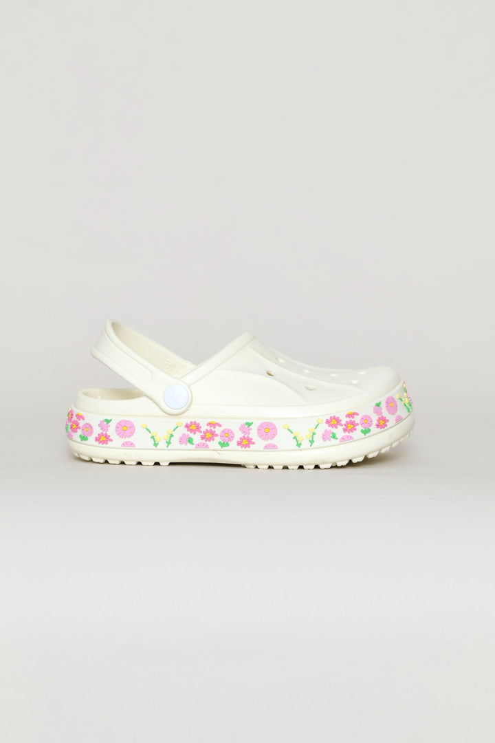 Girls Blossom Strip Clog - Cream