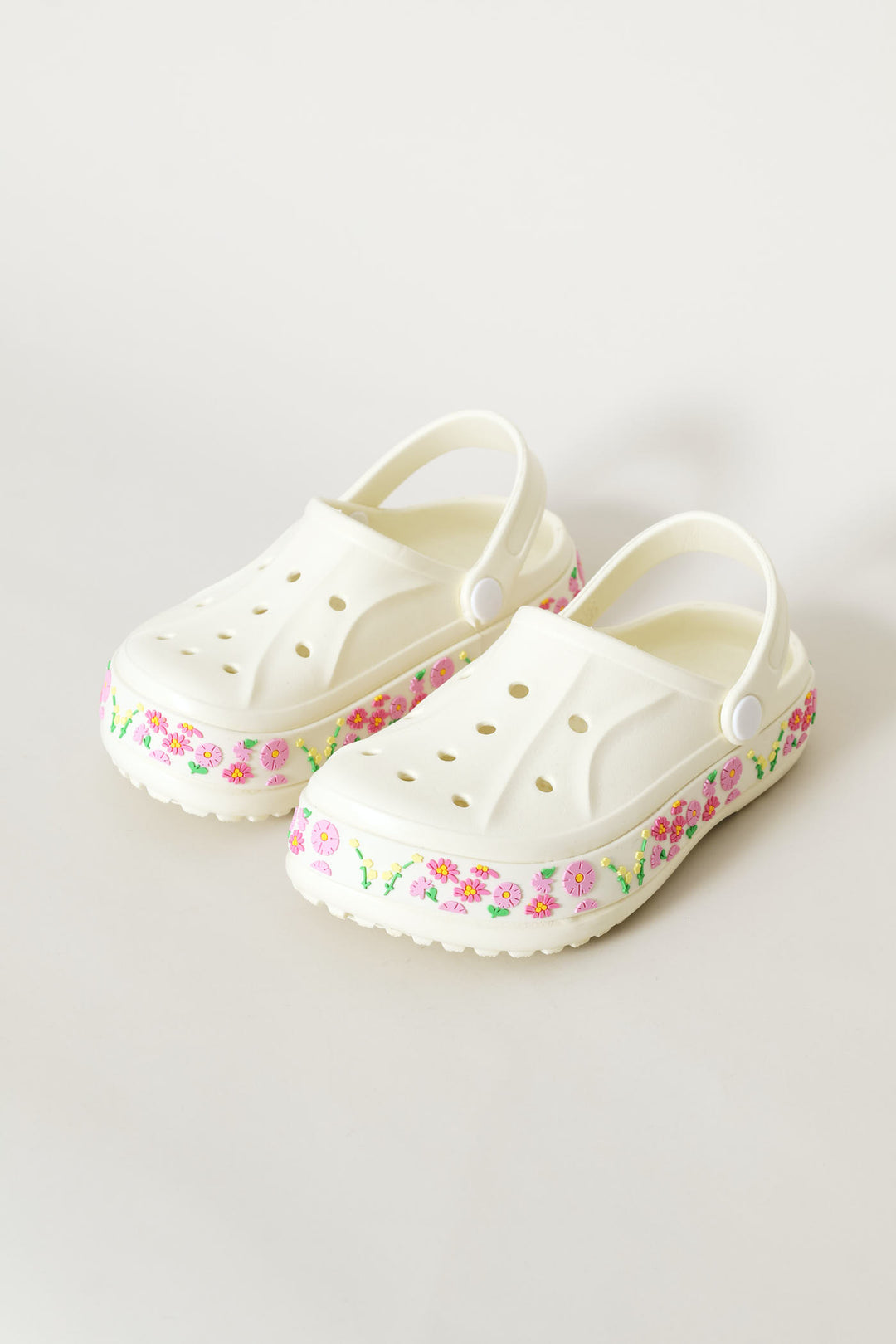 Girls Blossom Strip Clog - Cream
