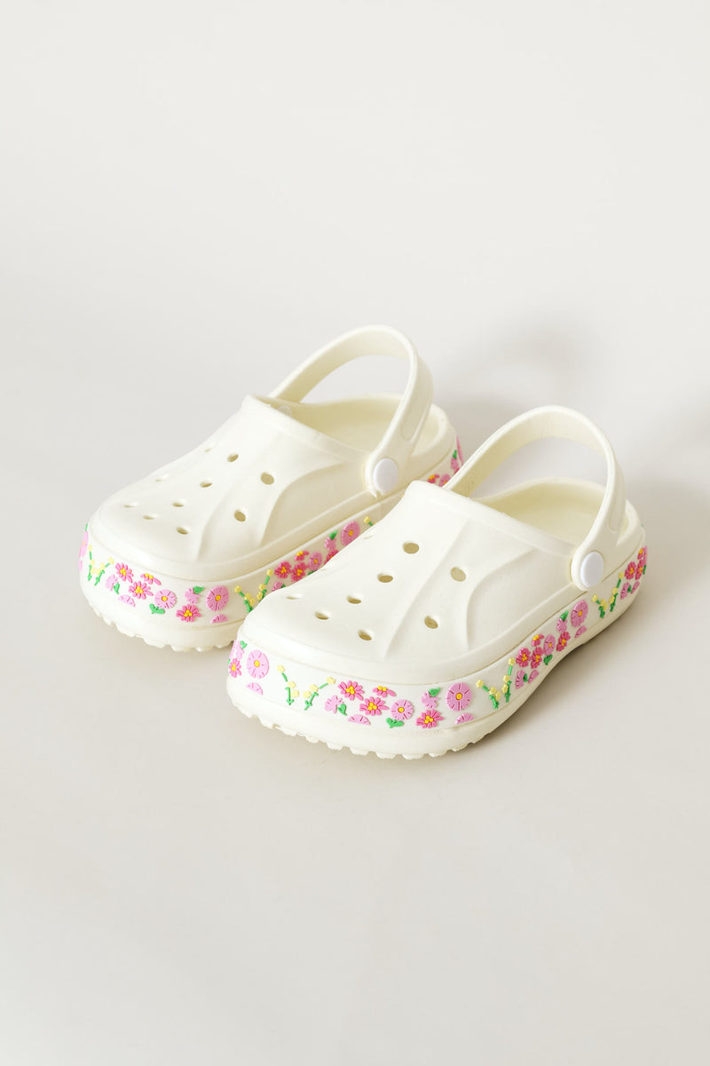 Girls Blossom Strip Clog - Cream