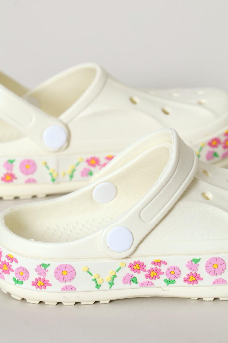 Girls Blossom Strip Clog - Cream
