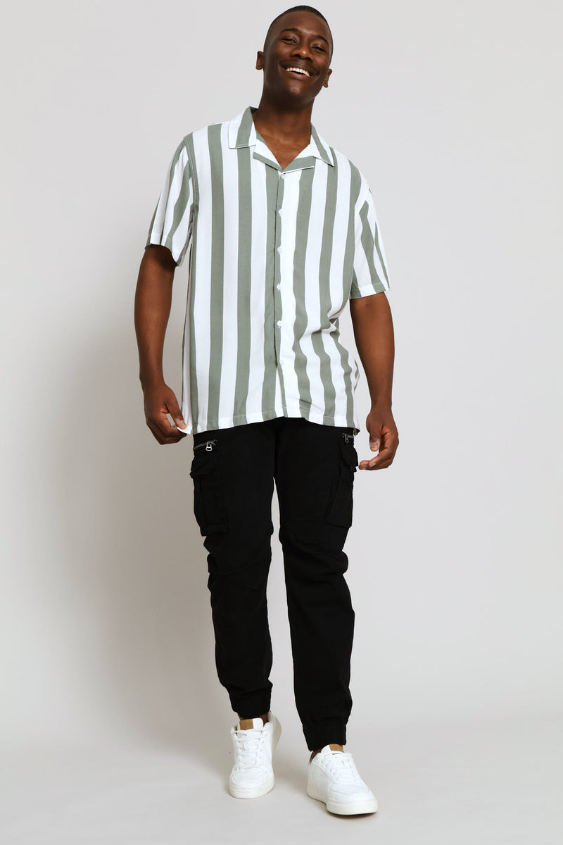 Short Sleeve Viscose Shirt - White/Sage