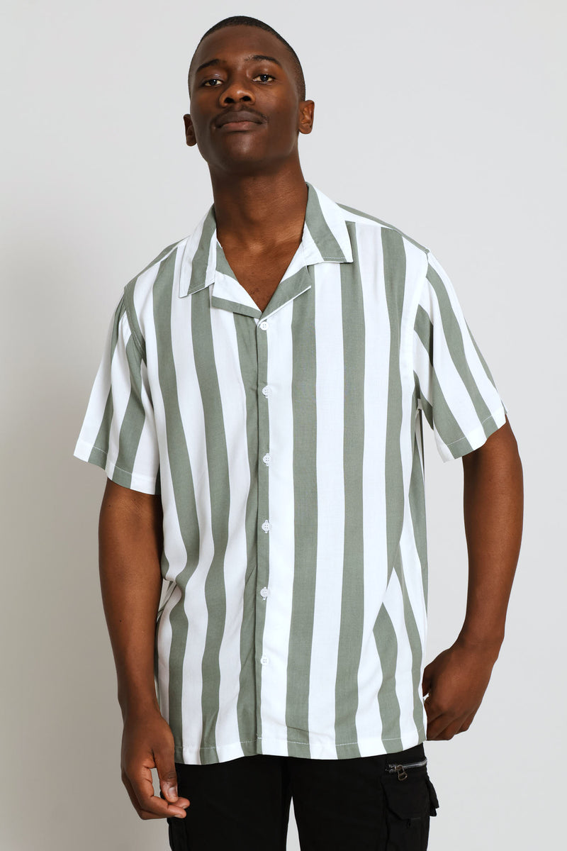 Short Sleeve Viscose Shirt - White/Sage