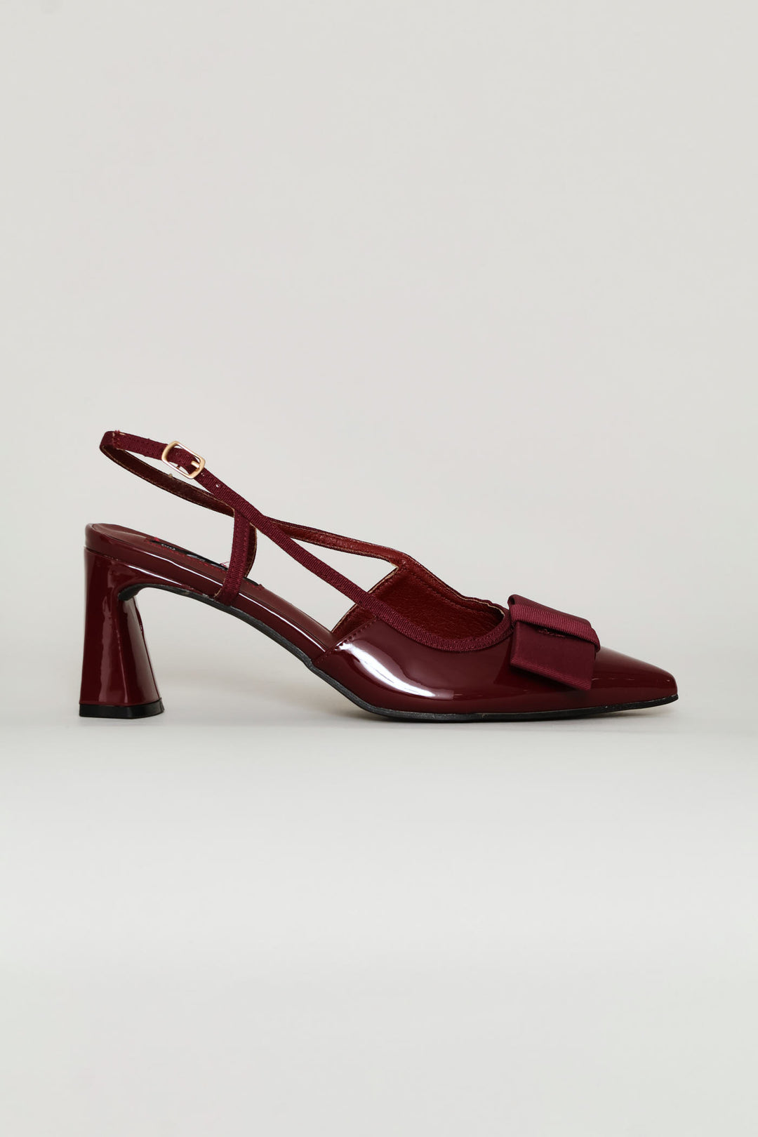 Bow Detail Shaped Pointed Toe Block Heel - Burgundy