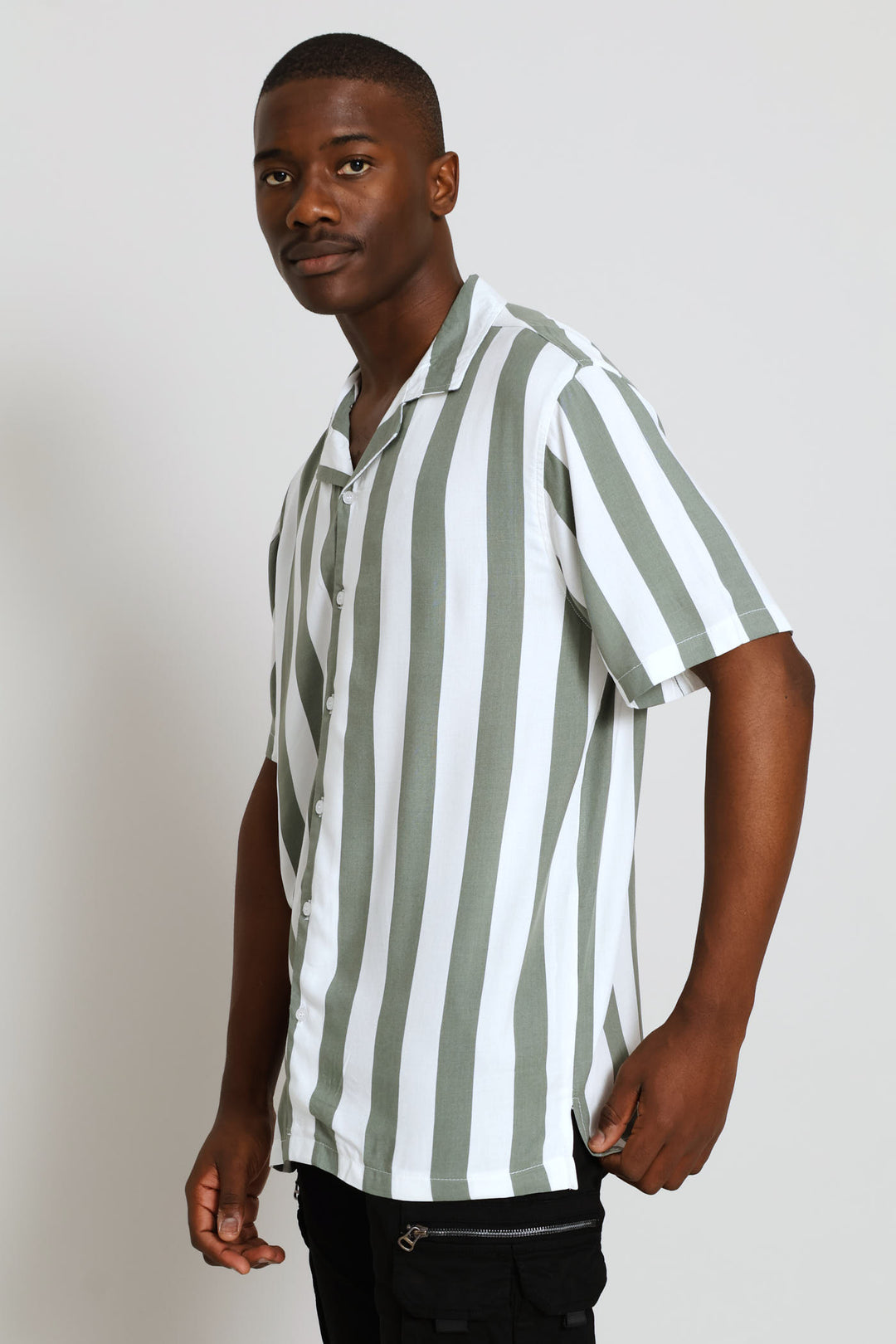 Short Sleeve Viscose Shirt - White/Sage