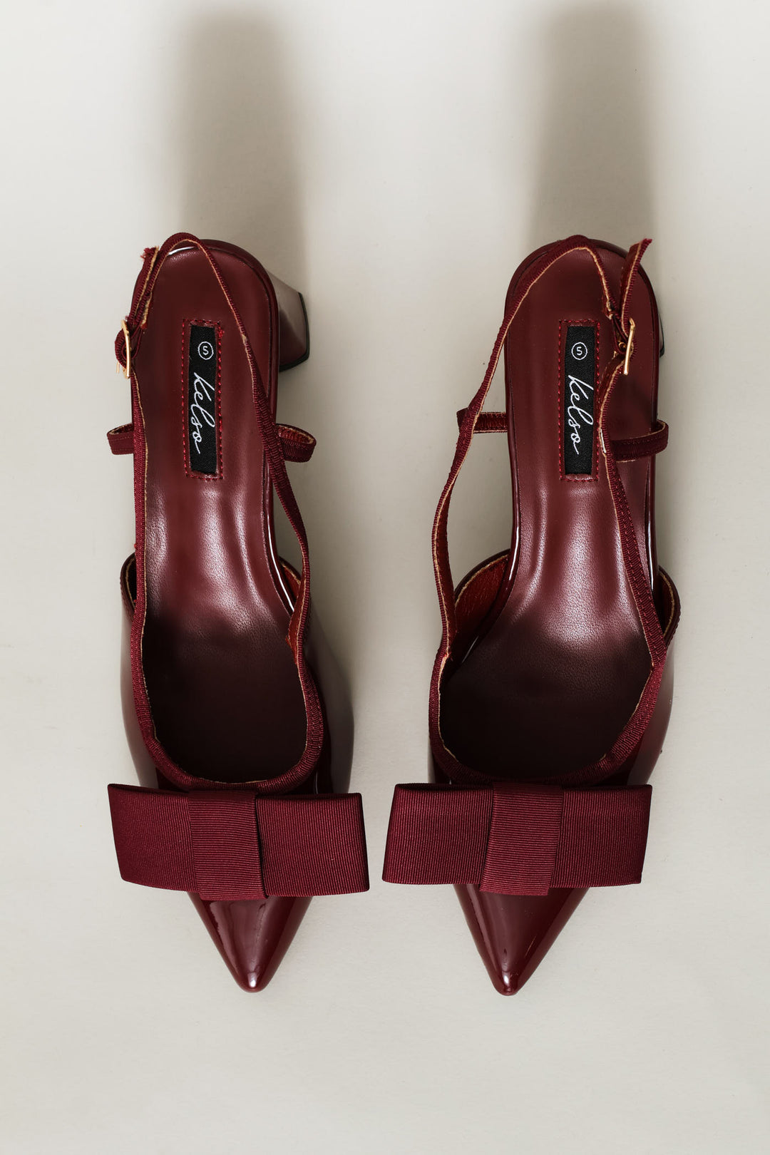 Bow Detail Shaped Pointed Toe Block Heel - Burgundy